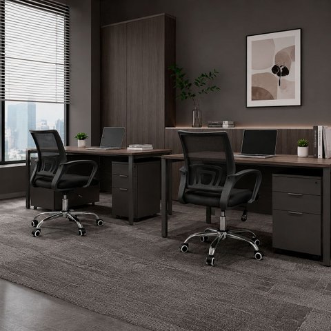 Kit 2 Cadeiras Begônia Tela Mesh Pretas Ergonômicas para Escritório e Home Office