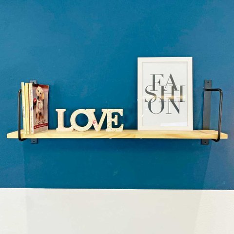 Prateleira de Parede Bracket Industrial 90cm Natural e Preto