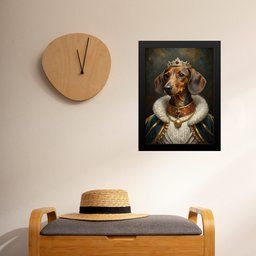 Quadro Dachshund com Roupa de Rei 45x34cm - com Vidro:moldura Preta - 1