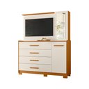 Ver imagem 1 de Cômoda Quarto com Painel para Tv Ilhabela 4 Gavetas 2 Portas Cinamomo/off White