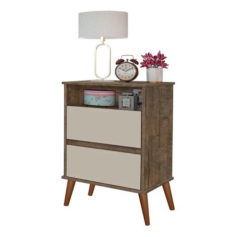 Mesa de Cabeceira Onix 2 Gavetas - Canela/Off White