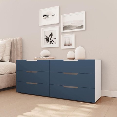 Cômoda Madri com 6 Gavetas 150x63cm Azul/Branco 250698