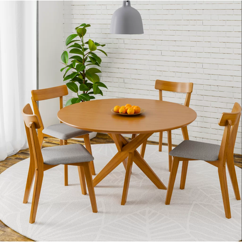 Mesa de Jantar Redonda Madeira Maciça  4 Lugares 120cm Lisboa