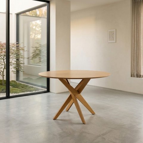 Mesa de Jantar Redonda Madeira Maciça  4 Lugares 120cm Lisboa