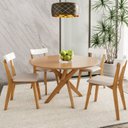 Ver imagem 4 de Mesa de Jantar Redonda Madeira Maciça 4 Lugares 120cm Lisboa Marrom/Nozes