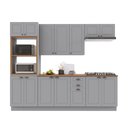 Ver imagem 2 de Cozinha Modulada 5 Peças Torre Quente 2 Balcões com Tampo 2 Aéreos 100% MDF com Rodapé Bari Cinza/Titanio Fosco