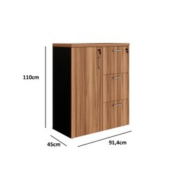Armário Escritório Baixo Arquivo 1 Porta 3 Gavetas Credenza Espresso Móveis - 3