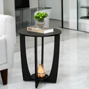 Ver imagem 2 de Mesa Apoio Lateral Sala Estar Decorativa Redonda Sofá Canto: Preta