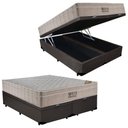 Ver imagem 1 de Cama Box Baú Casal Bipartido Sintético + Colchão Ortobom Airtech Molas Ensacadas 65x138x188 Marrom