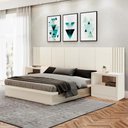 Ver imagem 1 de Kit Cabeceira Casal Ripado Painel MDF Off White com 2 Mesas Dalla Costa Móveis