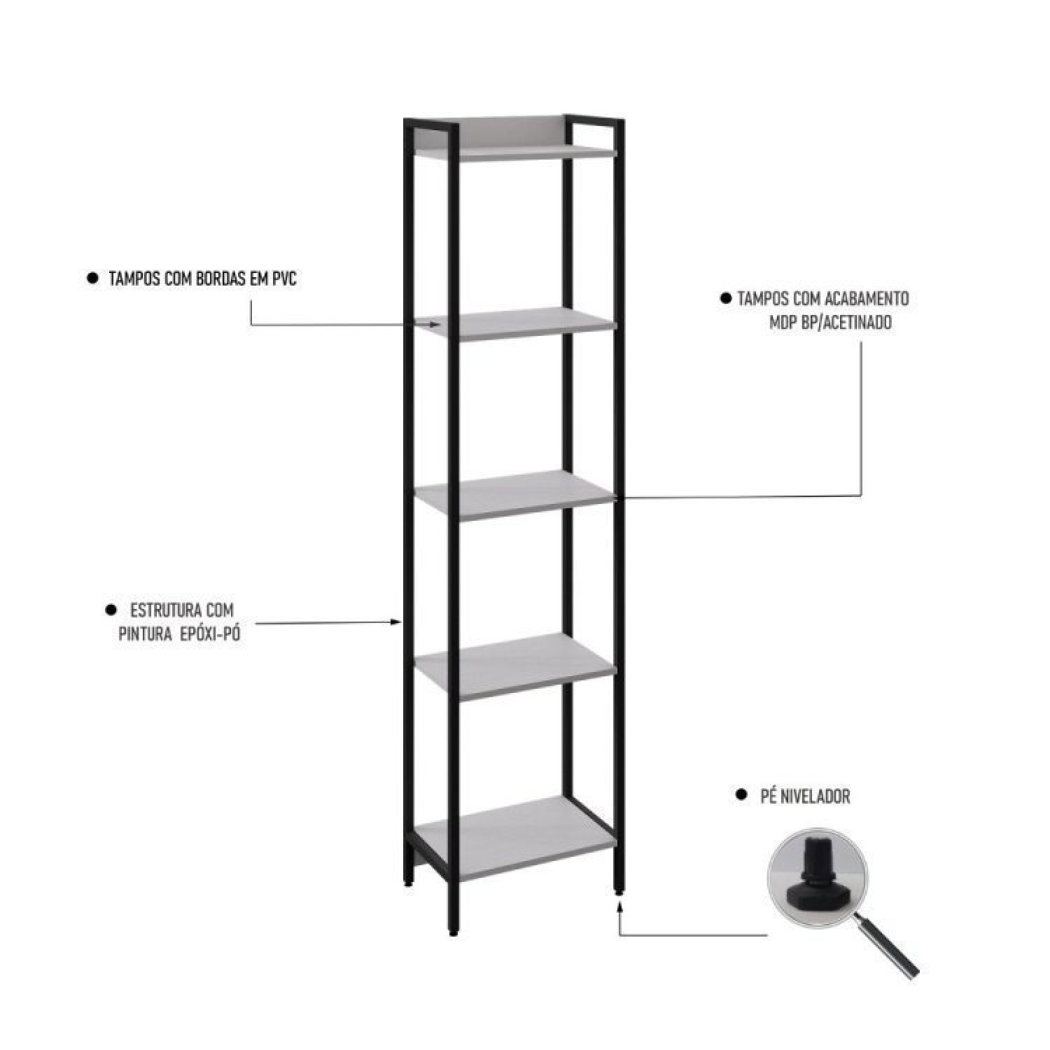 Conjunto Rack para TV até 50 Polegadas 1 Nicho Aéreo 1 Estante Estilo Industrial Active Yescasa - 14