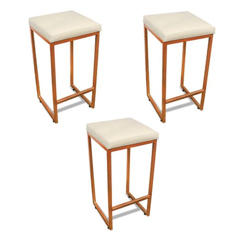 Banqueta Alta para Cozinha Industrial Kit 3 Nick Bronze e Sintético d03 - D’Rossi