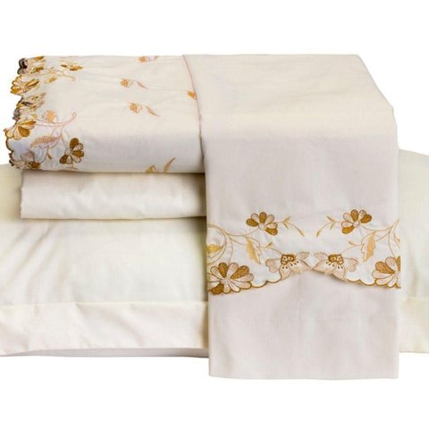 Jogo de Cama Emozione Casal King Size 4 Peças Percal 200 Fios 100% Algodão Bordado - Marfim