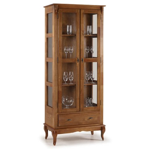 Cristaleira Madeira Maciça 2 Portas 1 Gaveta Pés Luis Xv 60303 Linz Móveis - Imbuia Glazer