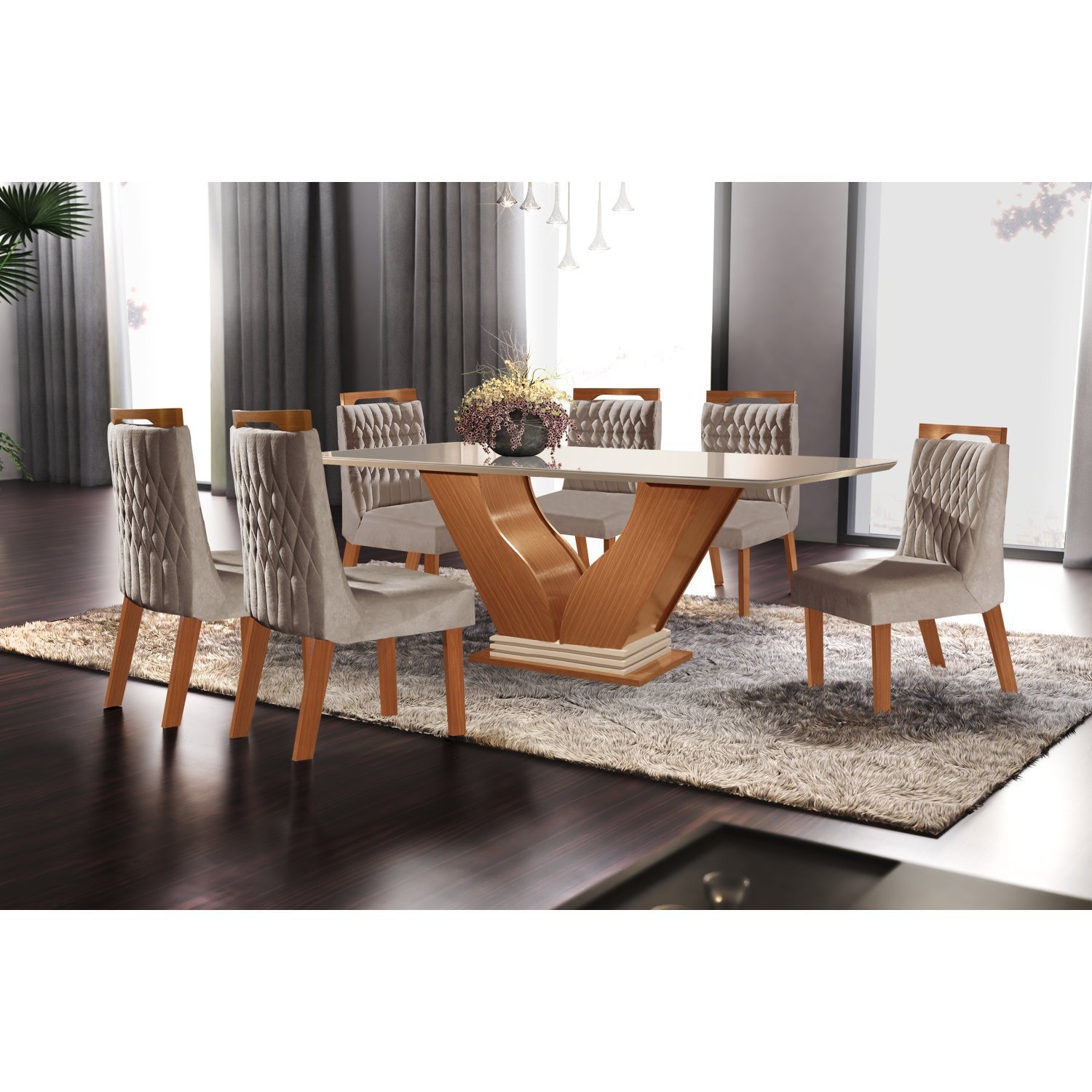 Mesa de jantar + 6 Cadeira em corda - Sarah Móveis