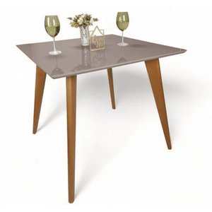 Mesa de Jantar Tampo com Vidro 90x90cm Off White Pés Achatados ***somente Mesa sem Cadeiras***