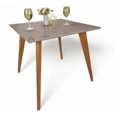 Mesa de Jantar Tampo com Vidro 90x90cm Off White Pés Achatados ***somente Mesa sem Cadeiras***