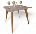 Ver imagem 1 de Mesa de Jantar Tampo com Vidro 90x90cm Off White Pés Achatados ***somente Mesa sem Cadeiras***