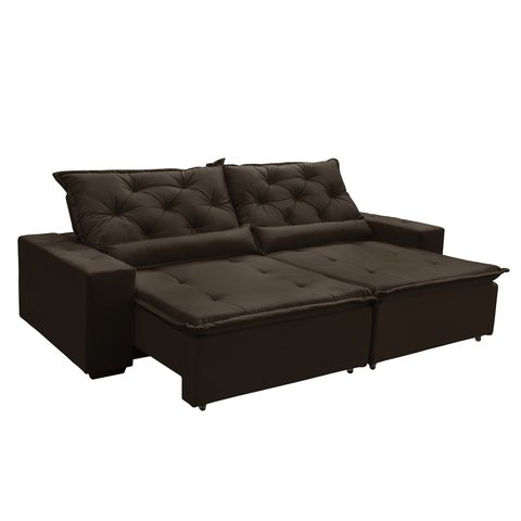 Sofá Sevilha Retratil e Reclinavel 2,92 Mts Suede Café Sd Estofados