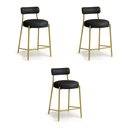 Ver imagem 5 de Banqueta Cozinha Média com Encosto Industrial Dourado Kit 3 Londres PU Preto D03 - D'Rossi