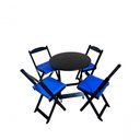 Ver imagem 1 de Conjunto Mesa Dobrável com 4 Cadeiras Preto Estofado Azul Redonda
