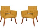 Ver imagem 1 de Kit 2 Poltronas Decorativa Camila Couro Amarelo Pés Madeira Mz Decor