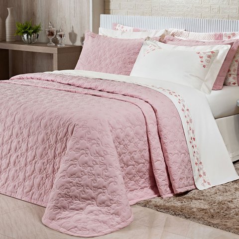 Colcha Queen Size Rosa 200 Fios 100% Algodão 3 Peças 2,60m X 2,40m