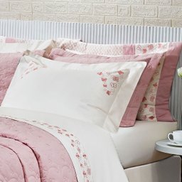 Colcha Queen Size Rosa 200 Fios 100% Algodão 3 Peças 2,60m X 2,40m - 3