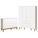 Ver imagem 1 de Cômoda com Porta e Guarda Roupa Infantil Classic Elfe Branco Acetinado Amadeirado - Reller