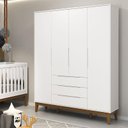 Ver imagem 7 de Cômoda com Porta e Guarda Roupa Infantil Classic Elfe Branco Acetinado Amadeirado - Reller