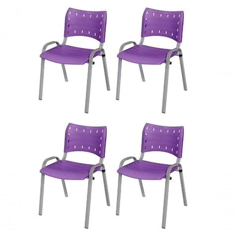 Cadeira Iso Base Cinza Escola, Escritório Violeta Kit 4 Un