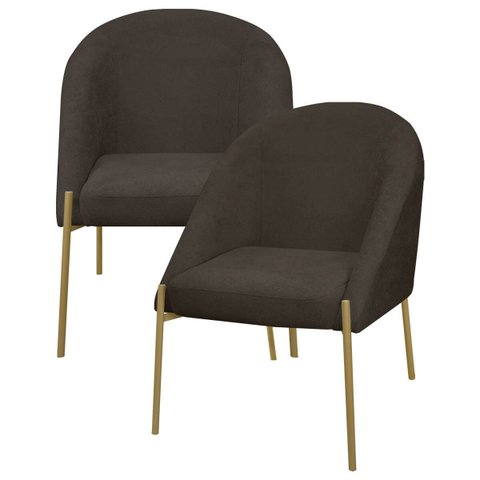 Kit 2 Banqueta Poltrona Lua Pé Metal Bouclê Ideal para Sala Penteadeira ou Salão:marrom