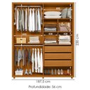 Ver imagem 3 de Guarda Roupa Casal 4 Portas com Espelho Mdf Greco 188 Cm Cumaru Madetec