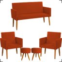 Ver imagem 1 de Kit Namoradeira Decorativa + 2 Poltronas Para Sala Reforçadas + 2 Puff Redondo Suede Terracota