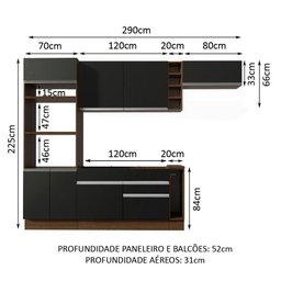 Cozinha Completa Safira com Armário e Balcão Preto Madesa - 3