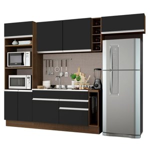 Cozinha Completa Safira com Armário e Balcão Preto Madesa