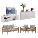 Ver imagem 1 de Rack Tv 75" com Aparador e Jogo de Sofá Multimóveis Cr45236 Branco/imbuia/floral Rosa