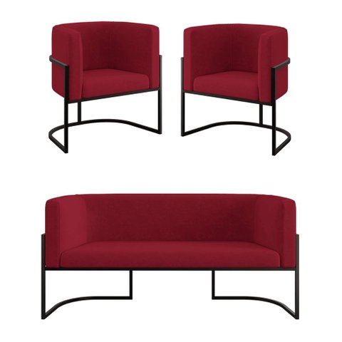 Kit Sofá 2 Lugares + 2 Poltronas para Recepção – Balaqui Cor:marsala