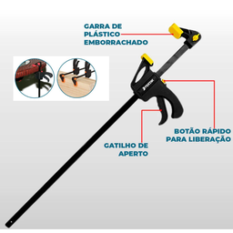 Kit Jogo com 2 Grampos Tipo Sargento de Aperto Rápido de 24" Polegadas 600mm para Marcenaria Fertak - 2