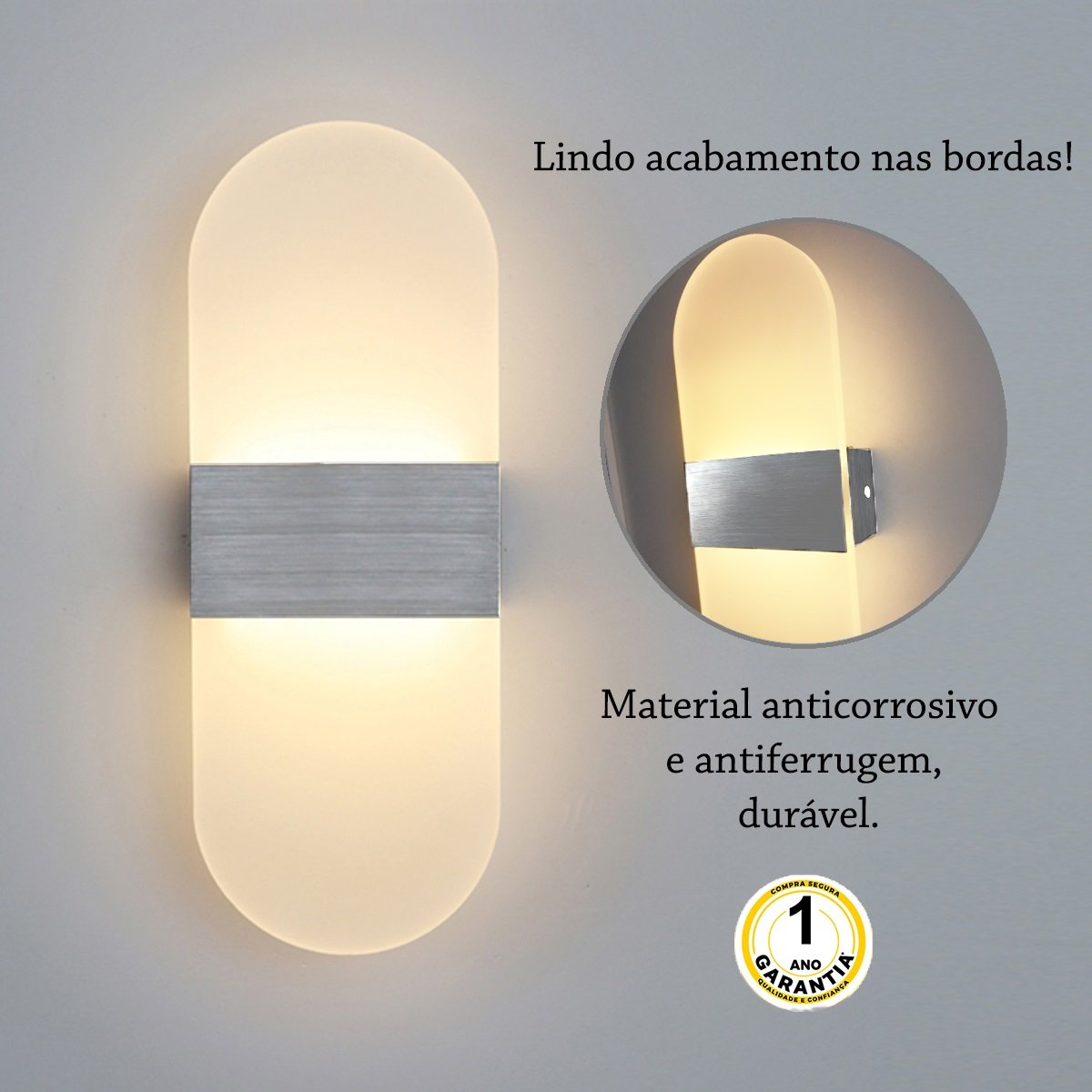 3 Arandela Sala Prata Escovado Acrilico Led Integrado Lup93 - 3