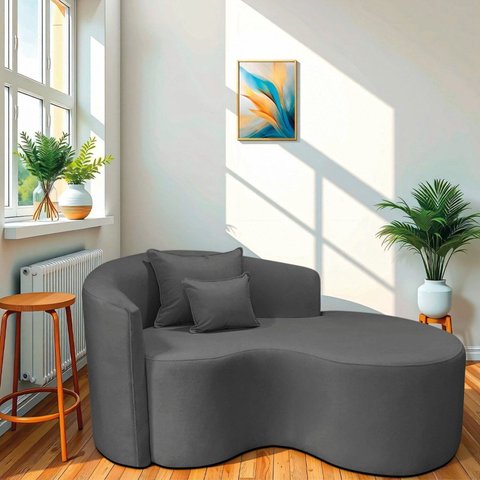 Recamier Curvo Orgânico 150cm 2 Lugares Lado Direito para Sala de Estar Linho Londres Cinza Escuro