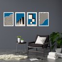 Ver imagem 2 de Kit 4 Quadros Artes Bauhaus Azuis e Preto 45x34cm:moldura Branca