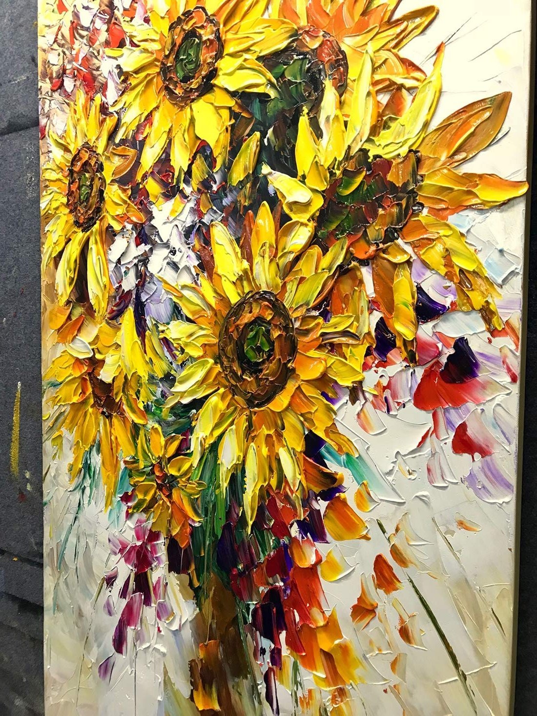 Quadro Pintura Tela extra amarelo buquê acrílica 5240: 100cm (A) x 200	cm (L) - 5