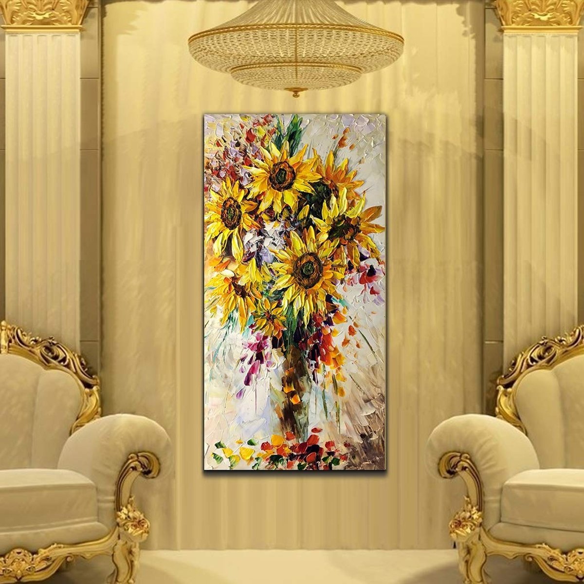 Quadro Pintura Tela extra amarelo buquê acrílica 5240: 100cm (A) x 200	cm (L) - 1