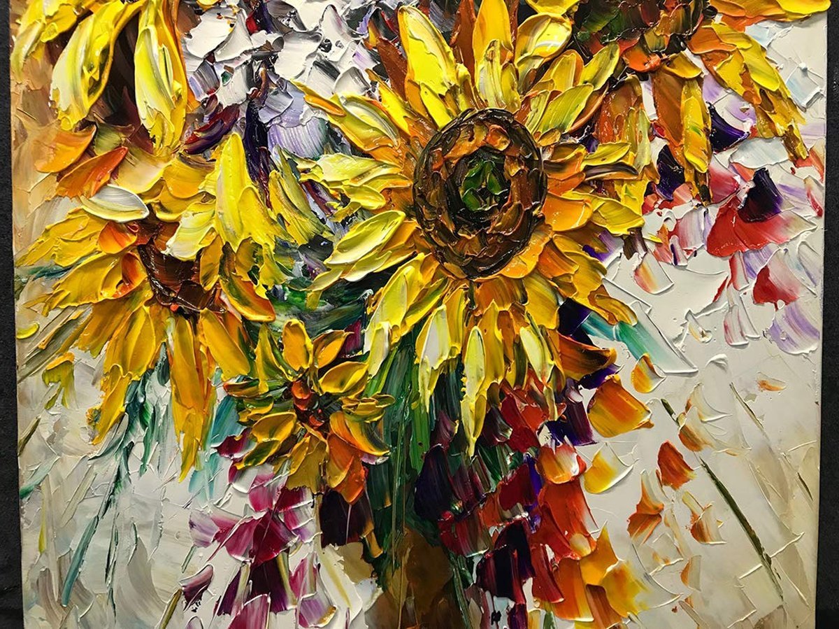 Quadro Pintura Tela extra amarelo buquê acrílica 5240: 100cm (A) x 200	cm (L) - 3