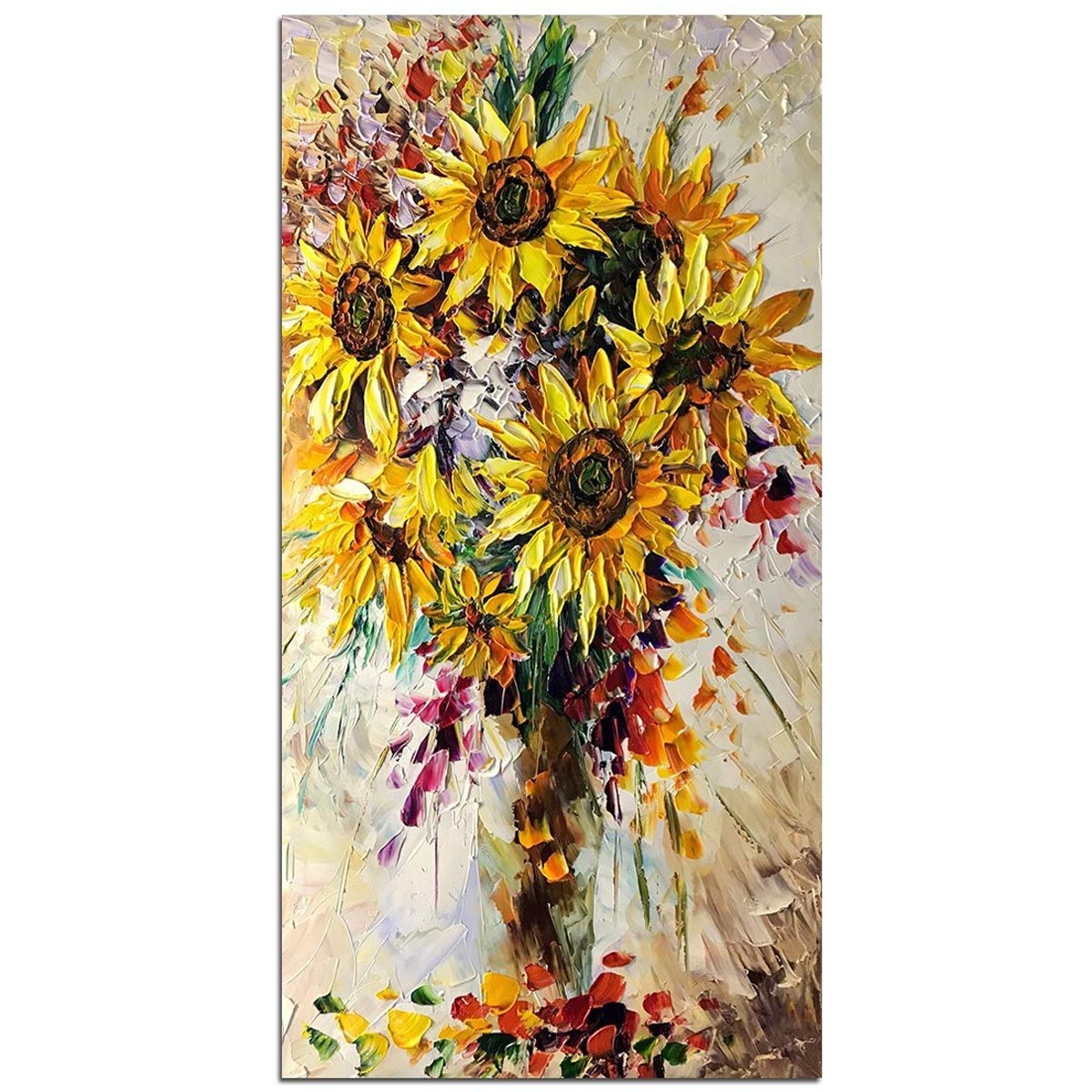 Quadro Pintura Tela extra amarelo buquê acrílica 5240: 100cm (A) x 200	cm (L) - 2