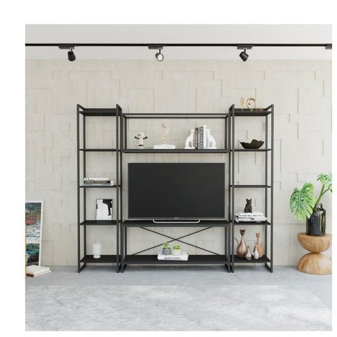Estante para TV até 50 Polegadas 1 Nicho Aéreo 2 Estante Estilo Industrial Active Yescasa Preto