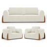 Kit 02 Poltronas e 01 Sofá Bloom 160cm 02 Lugares com Pés de Madeira Bouclê Off White - Desk Design - 1