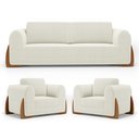 Ver imagem 1 de Kit 02 Poltronas e 01 Sofá Bloom 160cm 02 Lugares com Pés de Madeira Bouclê Off White - Desk Design