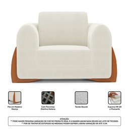 Kit 02 Poltronas e 01 Sofá Bloom 160cm 02 Lugares com Pés de Madeira Bouclê Off White - Desk Design - 7